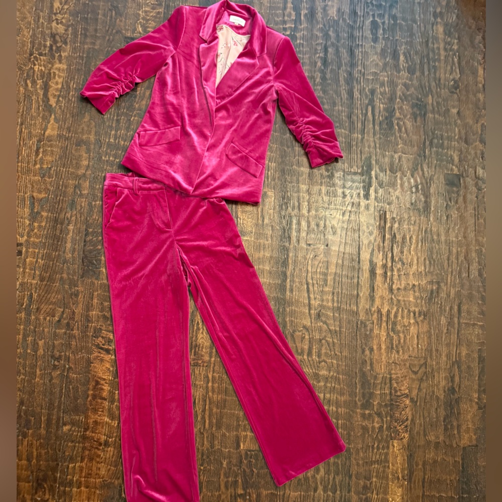 Skies Are Blue Fuchsia Velvet two piece suit